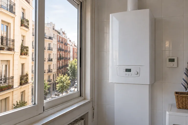 Escena generada de una caldera instalada en una vivienda urbana de Madrid | Repuestos Calderas