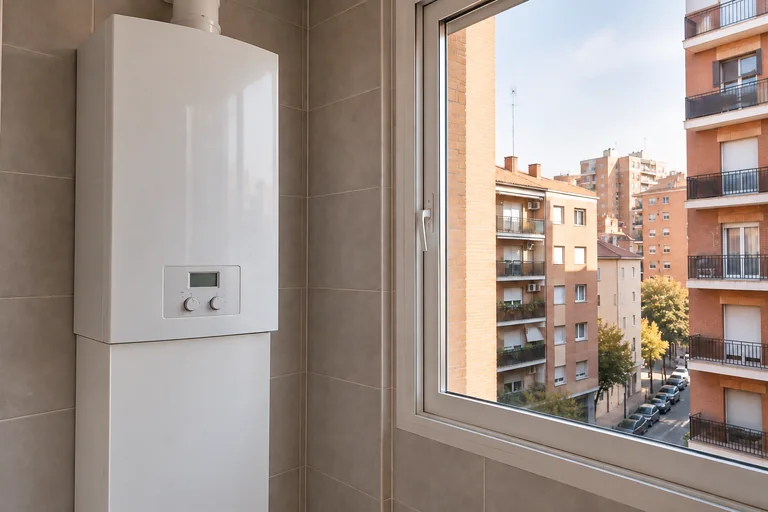 Escena generada de una caldera instalada en una vivienda urbana de Madrid | Repuestos Calderas