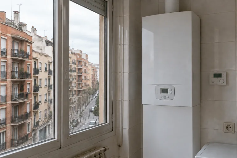Scène générée d'une chaudière installée dans une maison urbaine de Madrid < < pièce détachée-chaudières > >